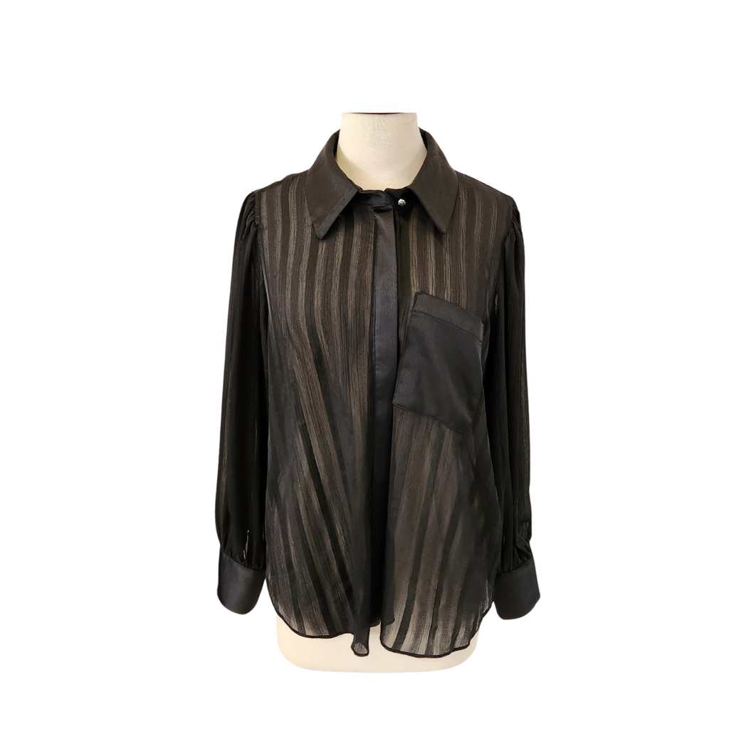 River Island Black Semi-sheer Shimmer Collared Shirt | Brand New |