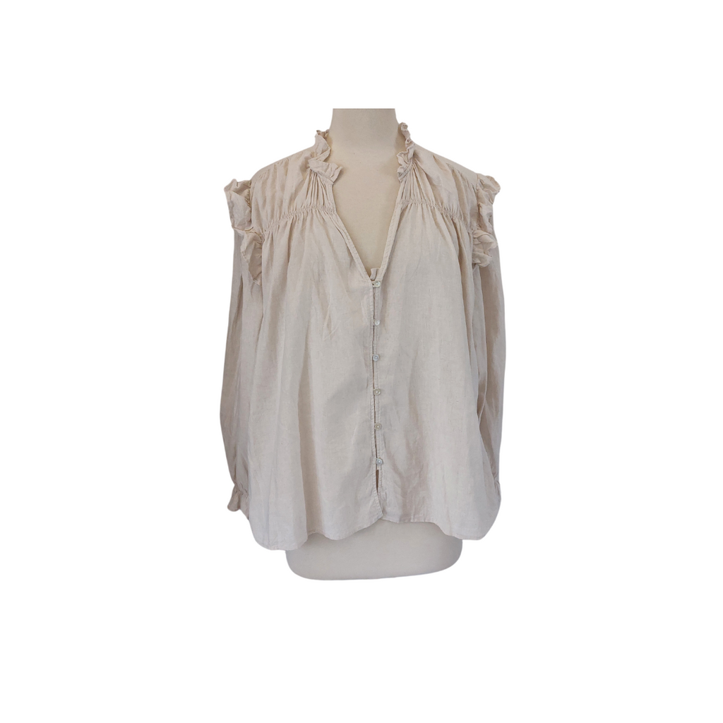 H&M Off White Linen Frill-Detail Top | Like New |