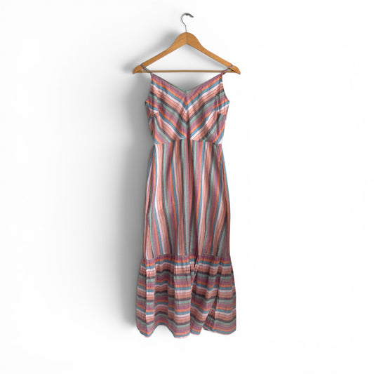 Oliver Bonas Tropical Spliced Stripe Midi Dress | Gently Used |