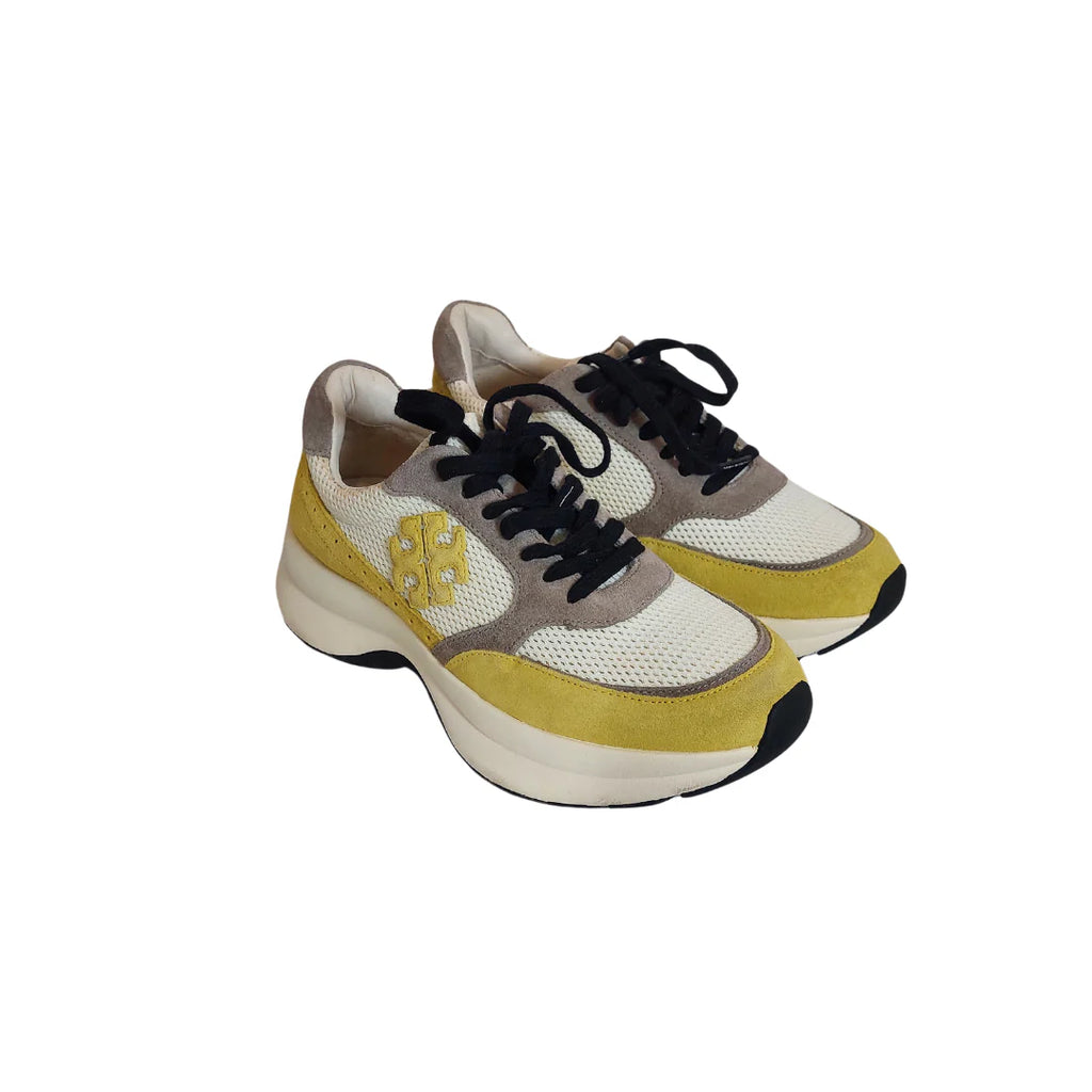 Tory Burch White Multi Kick Trainer Mesh and Suede Sneakers | Gently Used |