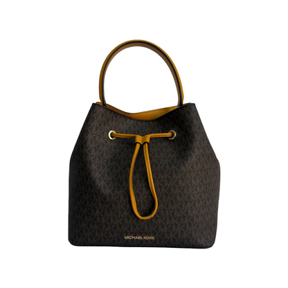 Michael Kors Suri Brown Marigold Signature Bucket Bag | Pre Loved |