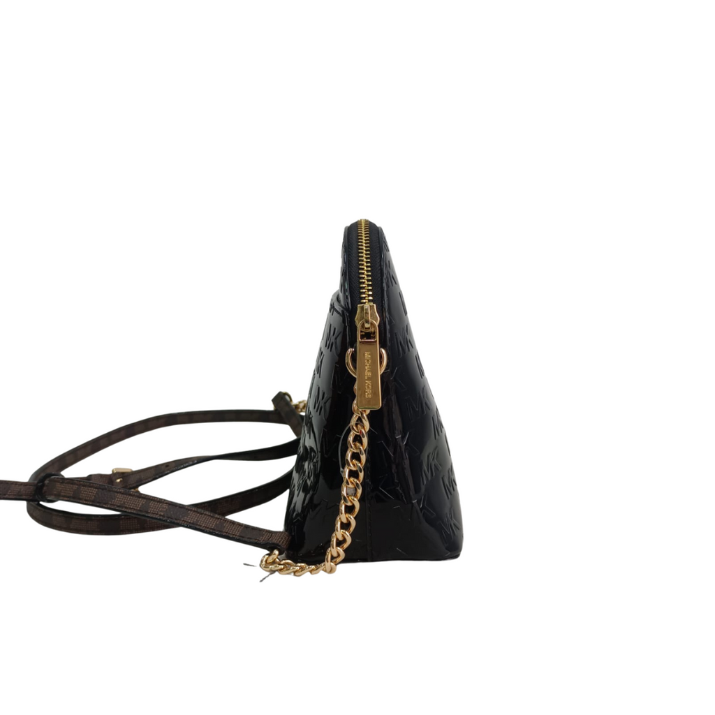 Michael Kors Black & Brown Patent Large Dome Crossbody Bag | Gently Used |