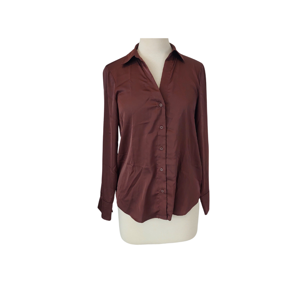 H&M Brown Satin Button Down Shirt | Gently Used |