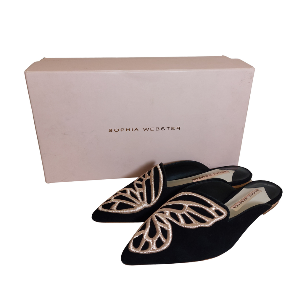 Sophia Webster Black Suede Bibi Butterfly Mules | Gently Used |
