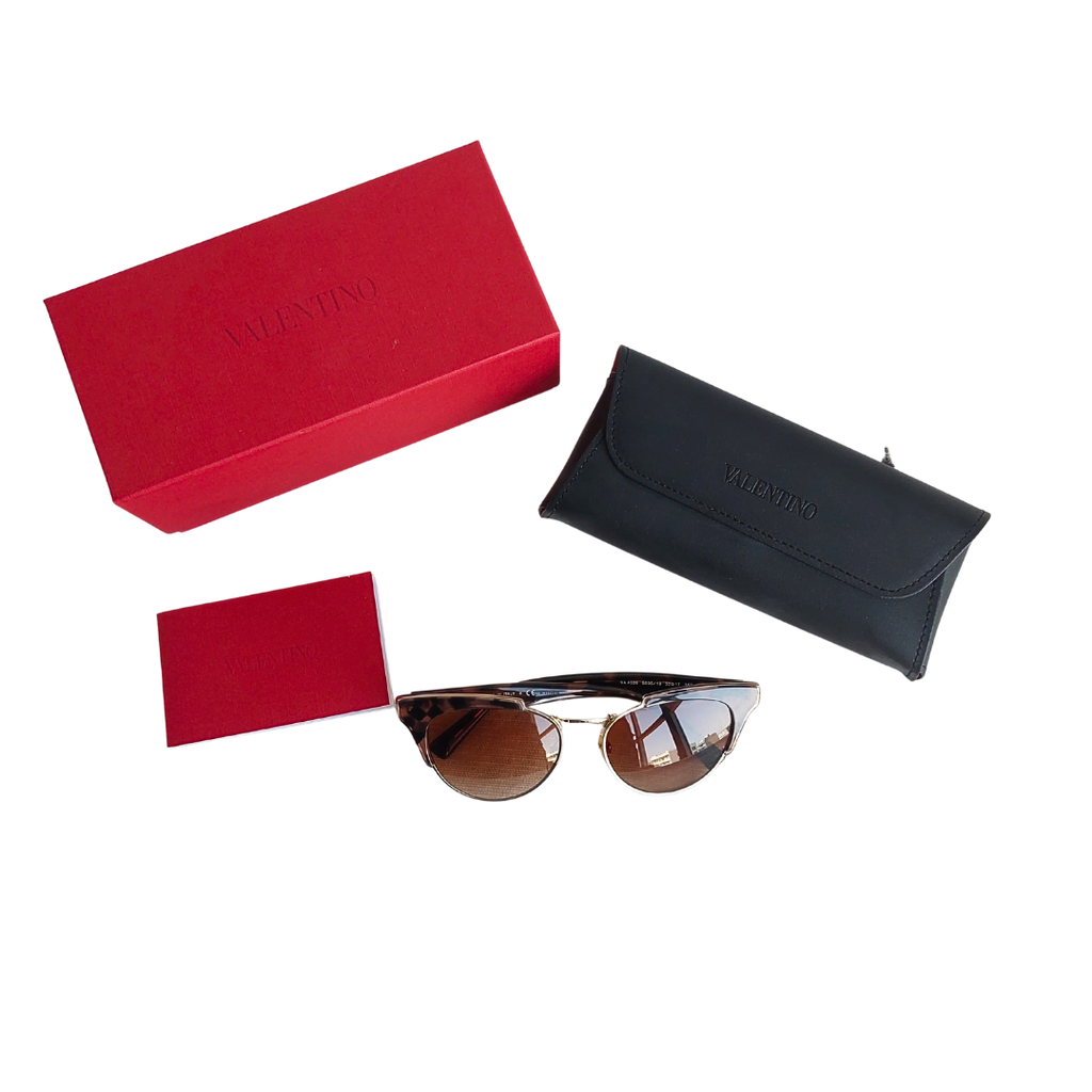 Valentino Dusky Pink/Black Cat Eye Acetate Cube Havana VA4026 Sunglasses | Like New |