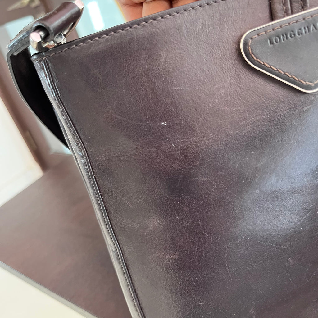 Longchamp Dark Brown Leather Crossbody Bag | Pre Loved |