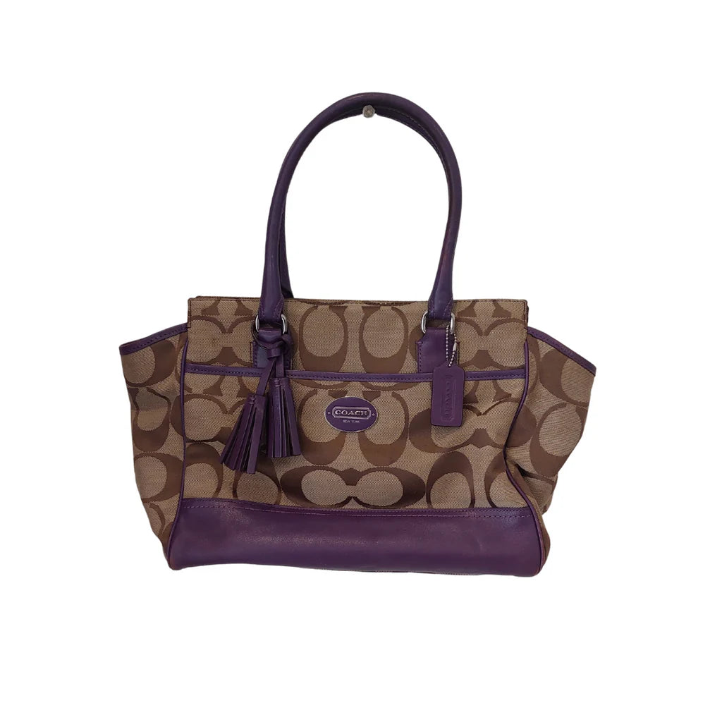 Coach Signature Canvas & Purple Leather Candace Carryall Bag | Pre Loved |