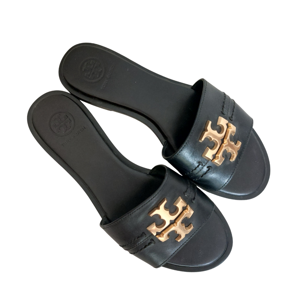 Tory Burch Black Leather 'Everly' Slide Sandals | Gently Used |