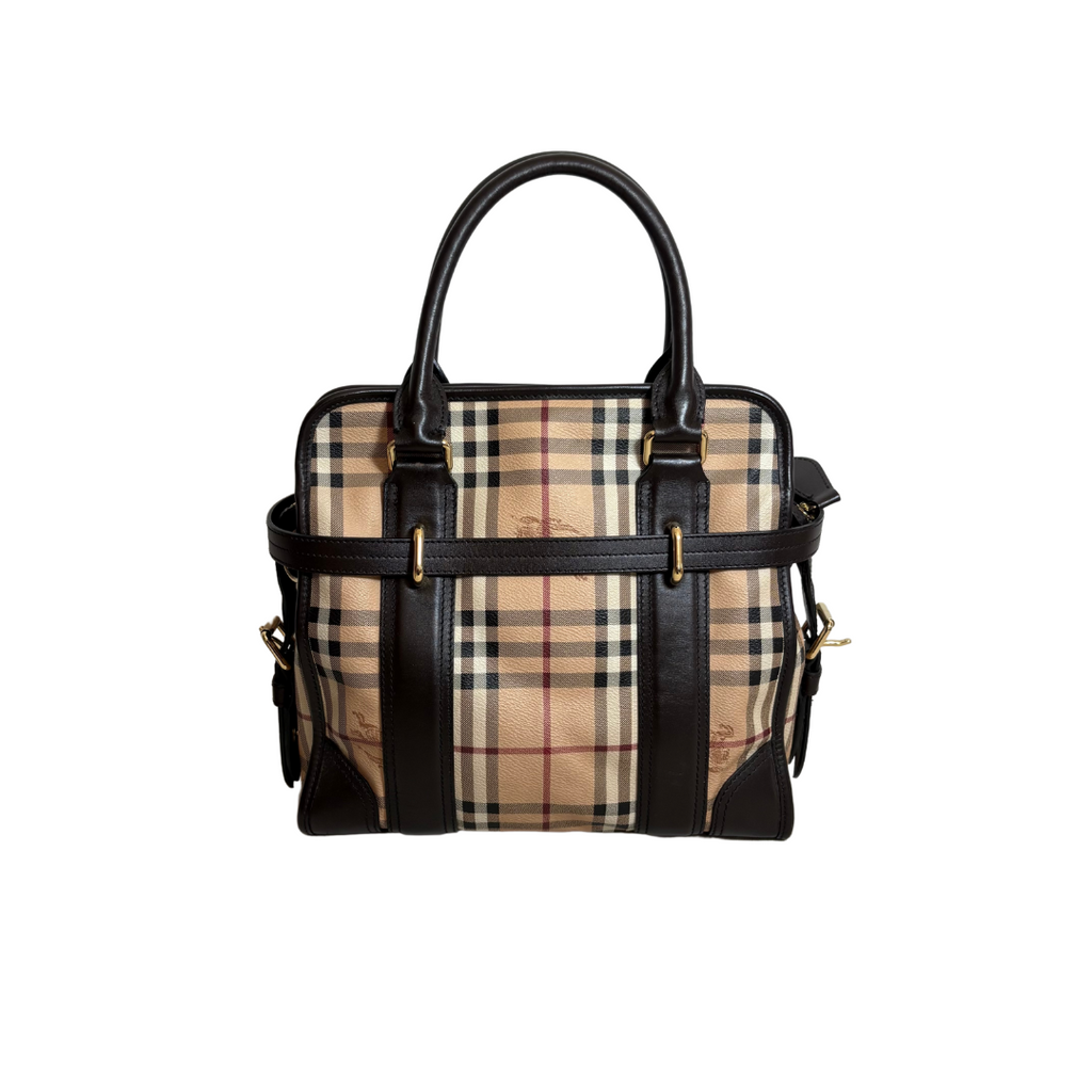 Burberry Choco Beige Haymarket Check Minford Satchel Bag | Pre Loved |