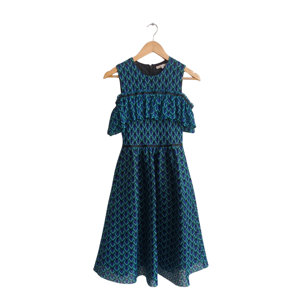 Maje Blue & Green Crochet Knee Length Dress | Pre Loved |