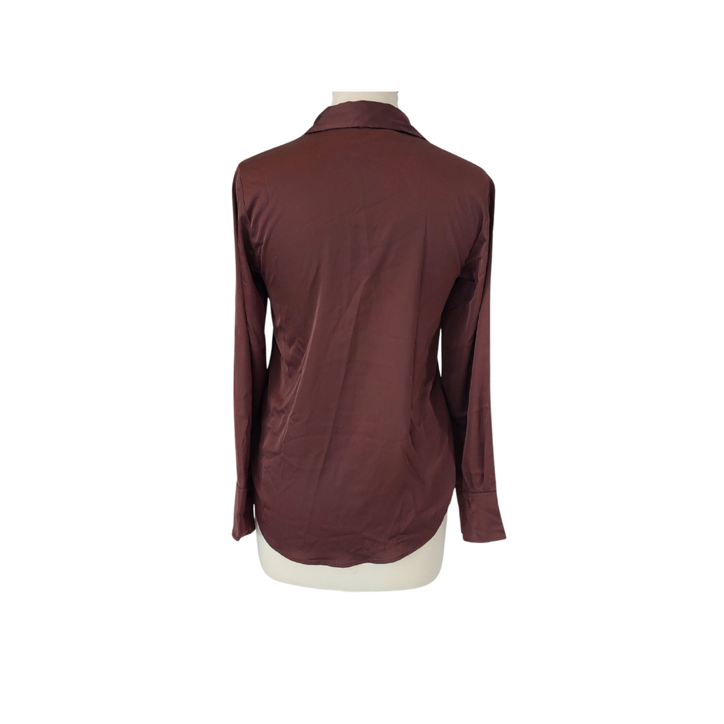 H&M Brown Satin Button Down Shirt | Gently Used |