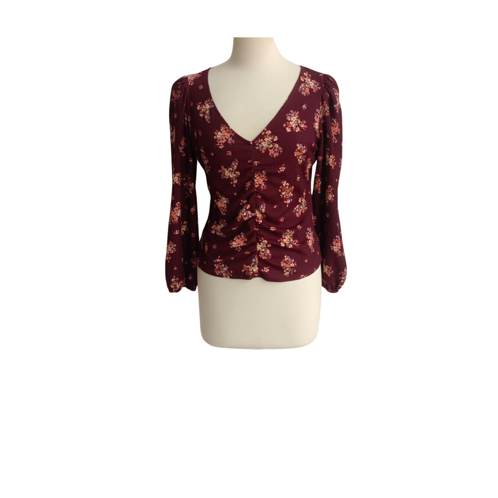 New Look Plum Textured Floral Print Blouse | Like New |