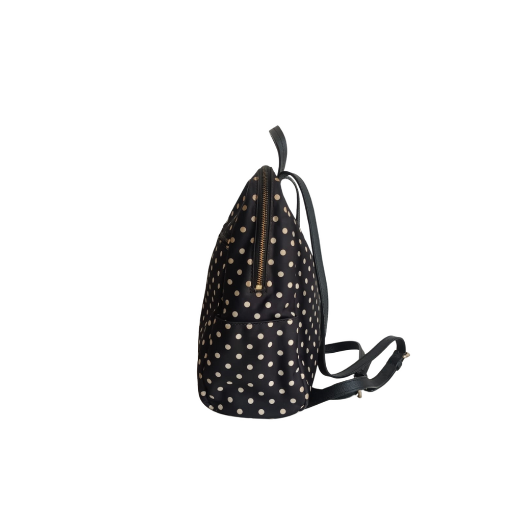 Kate Spade Black Polka Dot Leather Trim Backpack | Pre Loved |