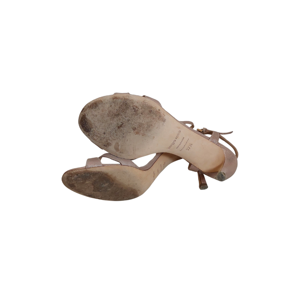 Sergio Rossi Rose Pink Metallic Leather Heels | Pre Loved |