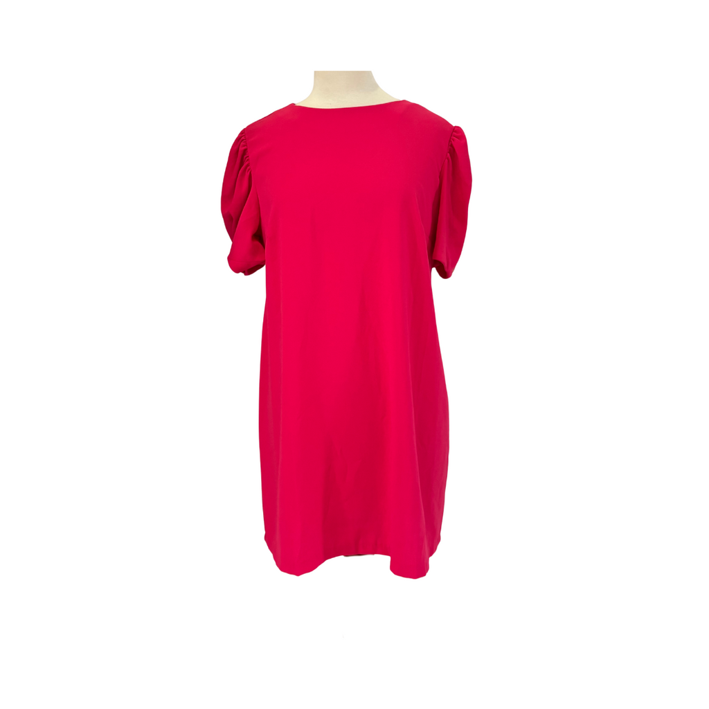 ZARA Bright Pink Puff Sleeves With Pearl Detail Knee-length Dress | Brand New |