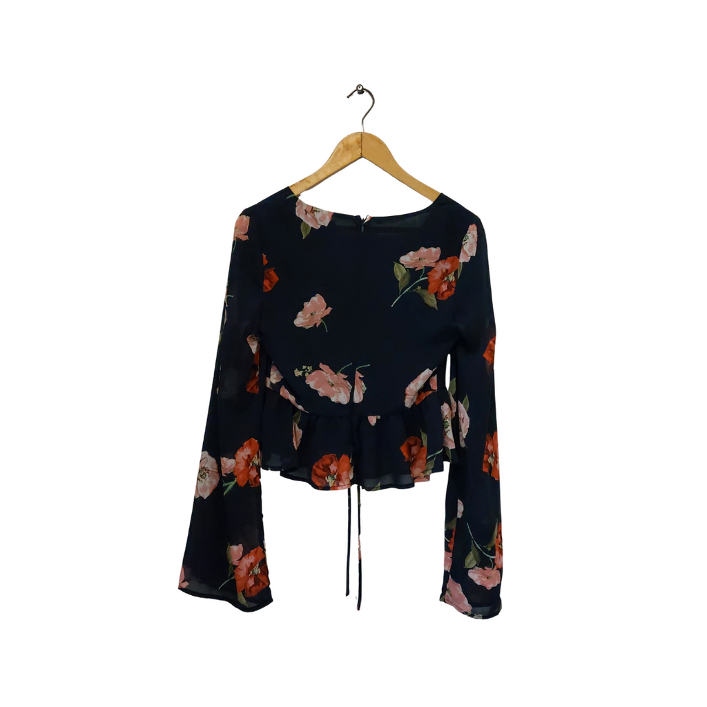 Aqua Blue Floral Printed Peplum Top | Brand New |