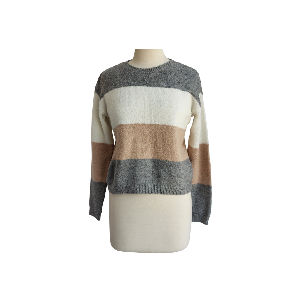Forever21 Cream, Grey, & Brown Striped Sweater | Pre Loved |