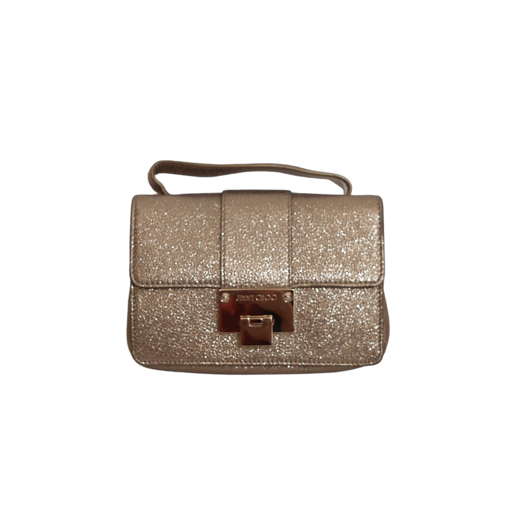 Jimmy Choo Rebel Mini Glitter Gold Leather Crossbody Bag | Pre Loved |