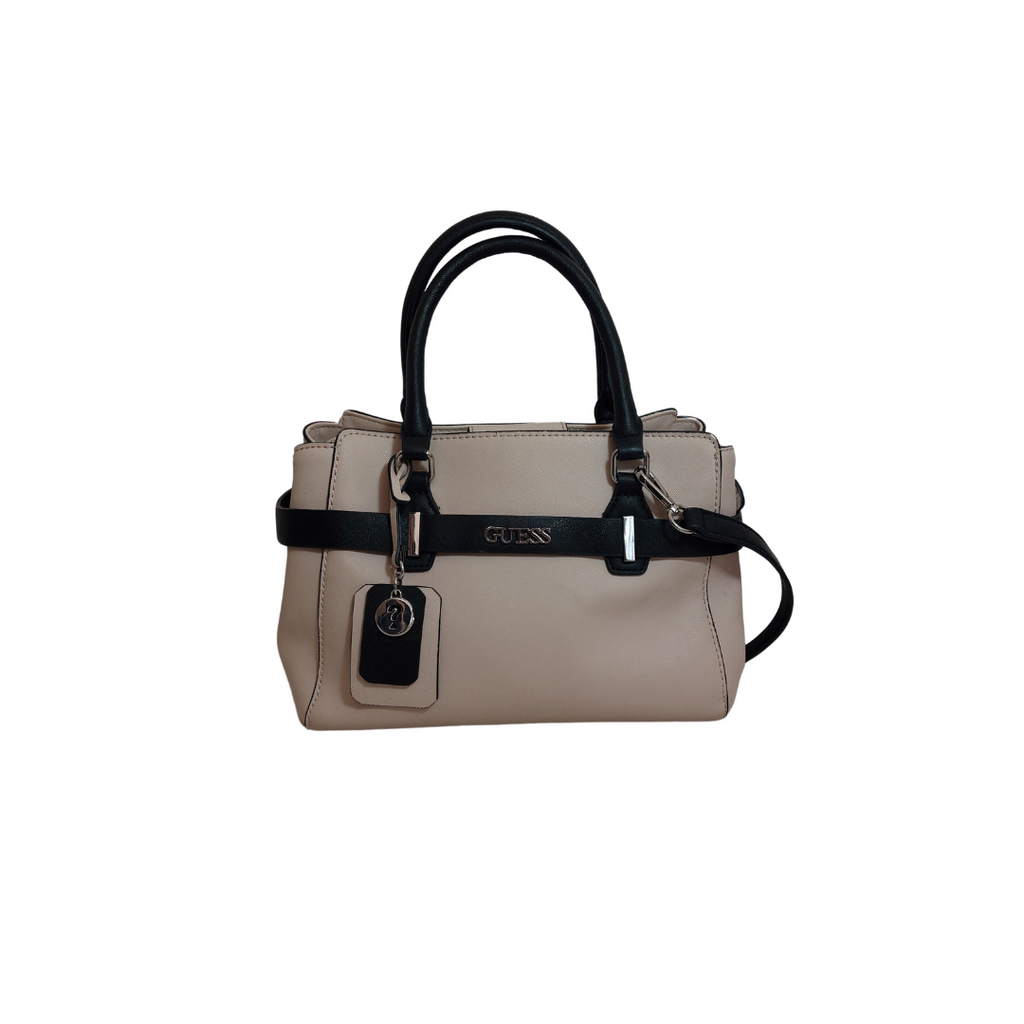 Guess Beige & Black Leatherette Satchel | Gently Used |