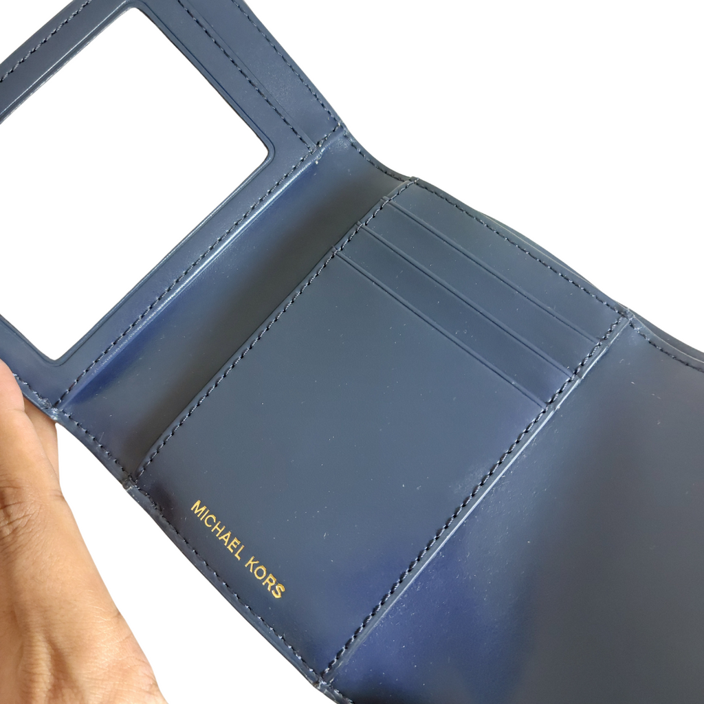 Michael Kors Navy Greenwich Tri-Fold Leather Wallet | Gently Used |
