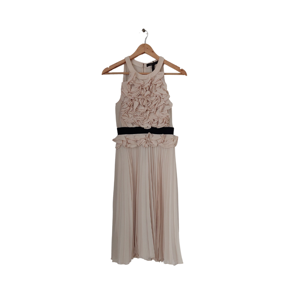 BCBGMAXAZRIA Beige Sleeveless Pleated Knee Length Dress | Brand New |