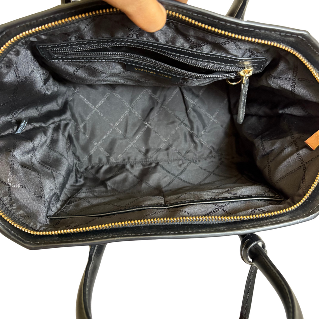 Michael Kors Black Avril Large Pebbled Leather Top-Zip Satchel Bag | Pre Loved |