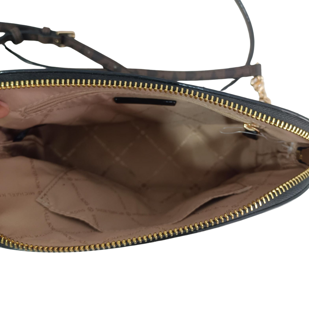 Michael Kors Black & Brown Patent Large Dome Crossbody Bag | Gently Used |