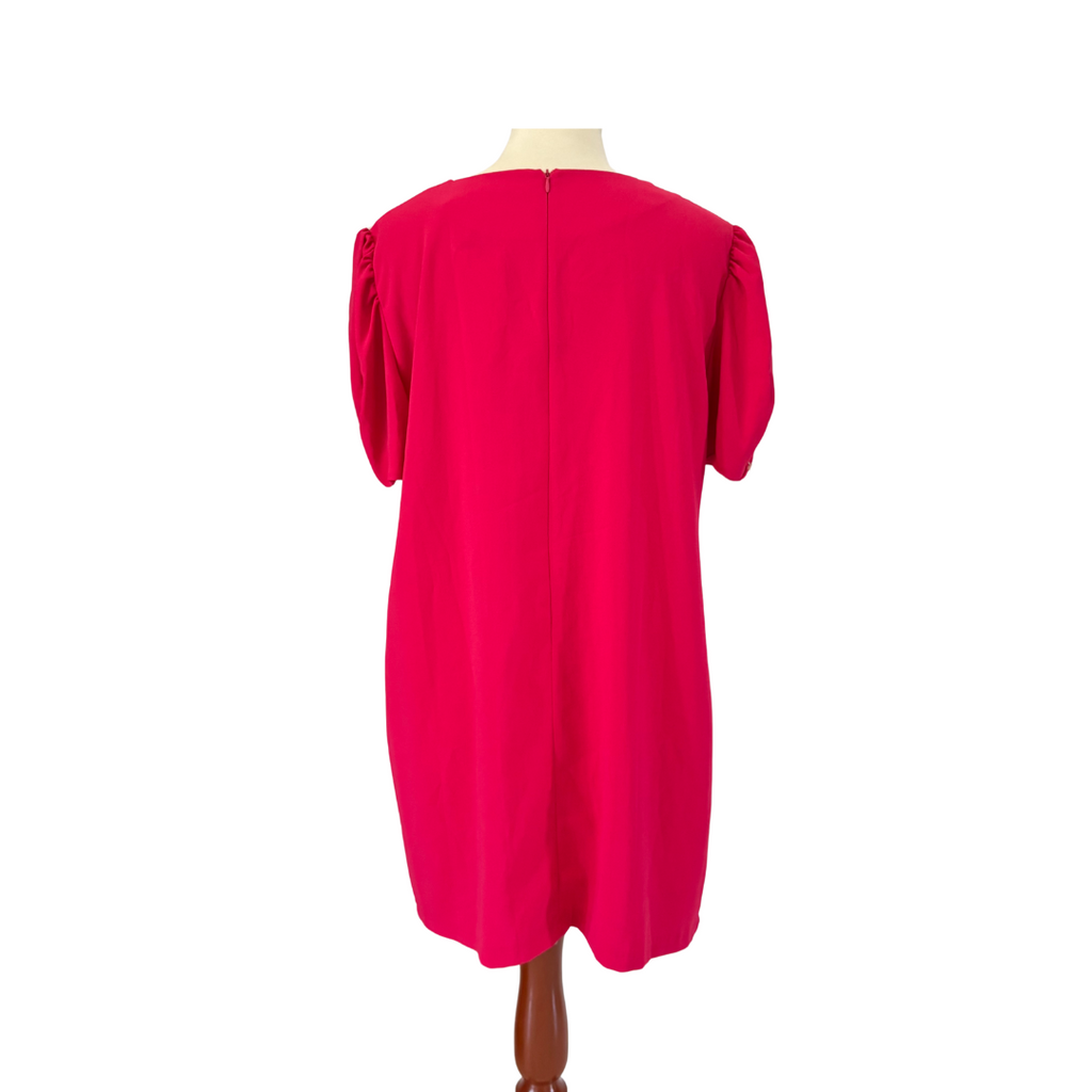ZARA Bright Pink Puff Sleeves With Pearl Detail Knee-length Dress | Brand New |