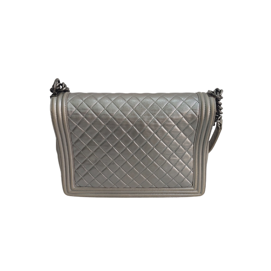 Chanel Silver Boy Medium Leather Shoulder Bag | Pre Loved |