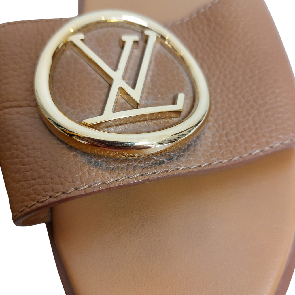 Louis Vuitton Brown Leather Lock It Flat Slides | Pre Loved |