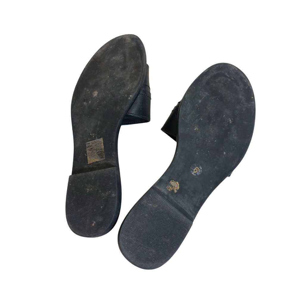 Tory Burch Black Leather 'Everly' Slide Sandals | Gently Used |