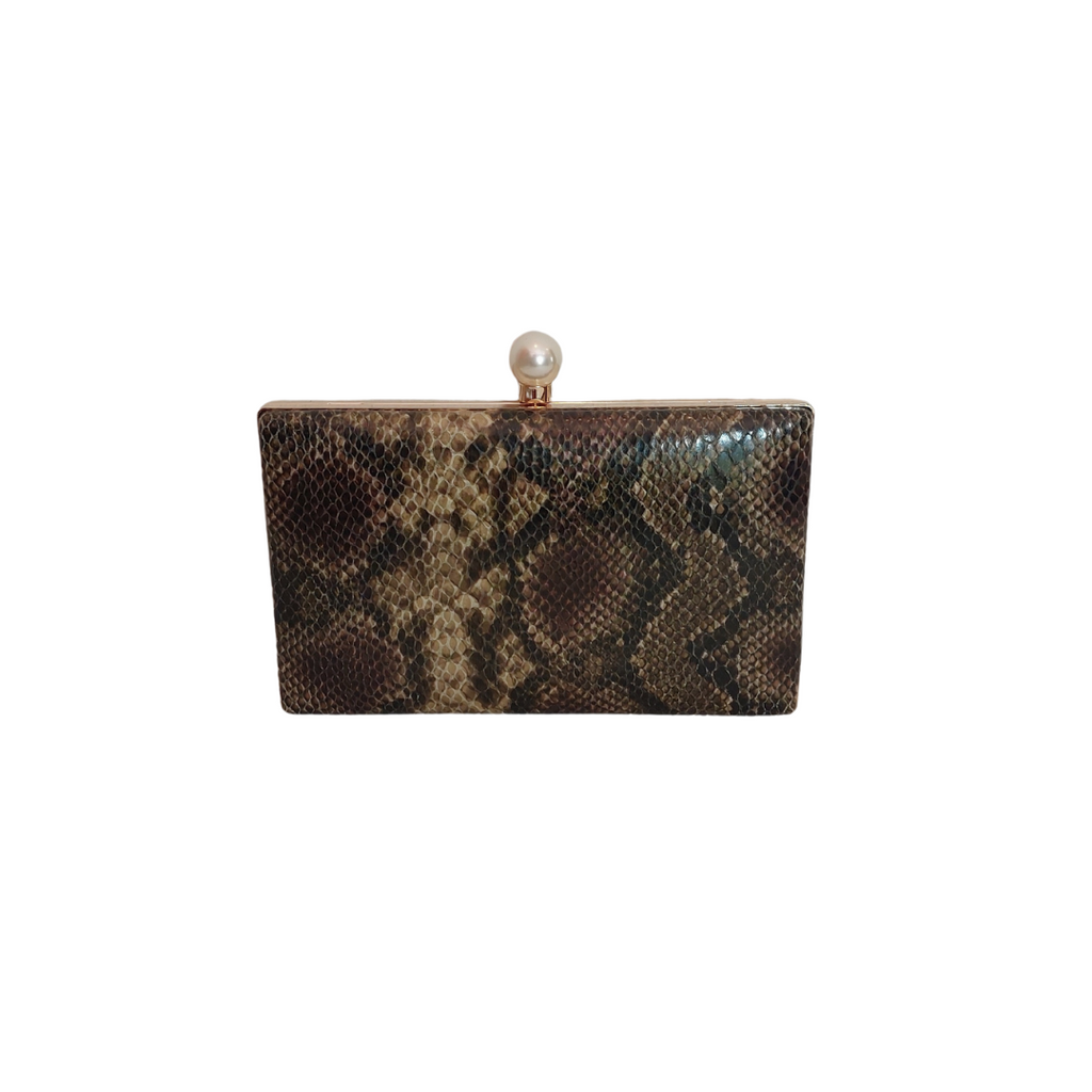 H&M Brown Snakeskin Pearl Box Convertible Clutch | Like New |