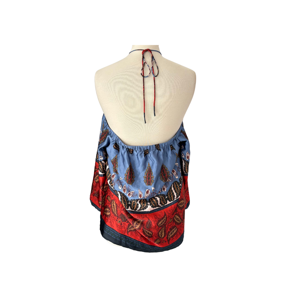Loft Blue & Red Paisley Printed Off-Shoulder Blouse | Like New |
