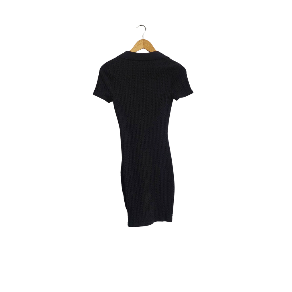 H&M Black Textured Short Sleeve Short Dress | Brand New |