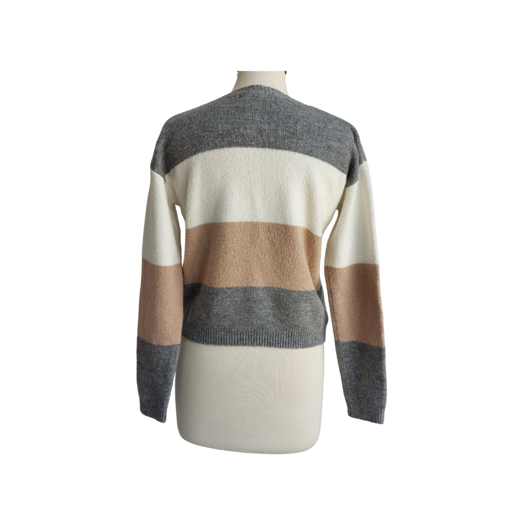 Forever21 Cream, Grey, & Brown Striped Sweater | Pre Loved |