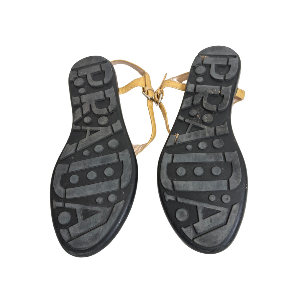 Prada Tan Patent Leather Sandals | Pre Loved |