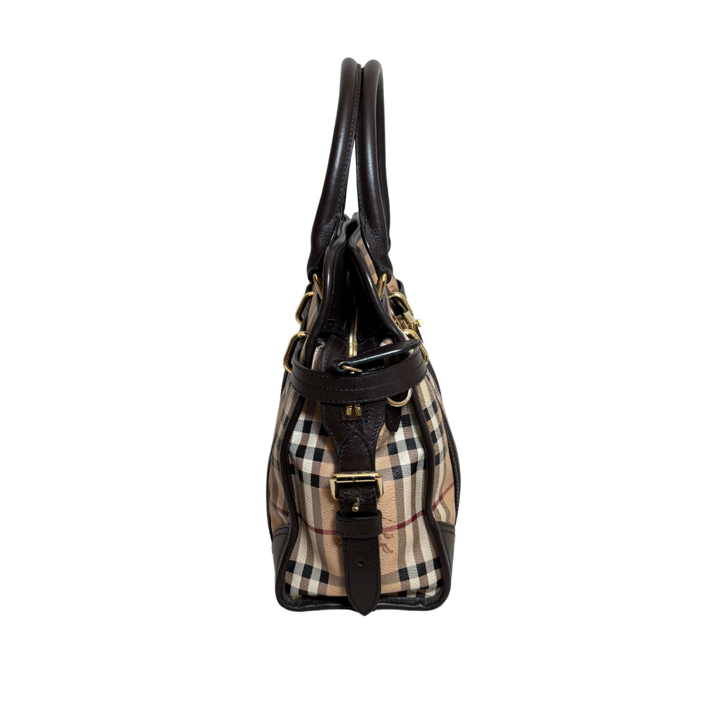 Burberry Choco Beige Haymarket Check Minford Satchel Bag | Pre Loved |