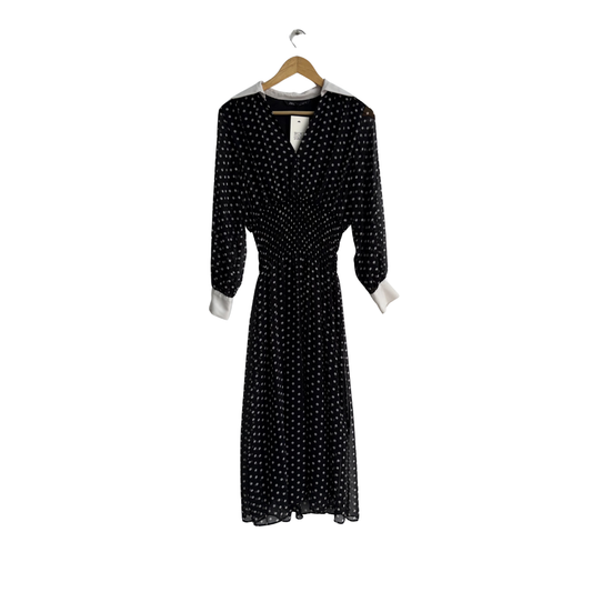 Zara Black And White Polka Dot Ruched Long Dress | Gently Used |