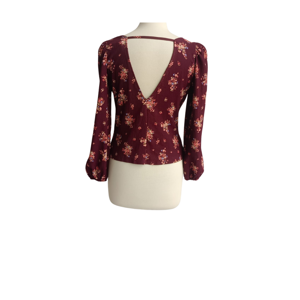 New Look Plum Textured Floral Print Blouse | Like New |