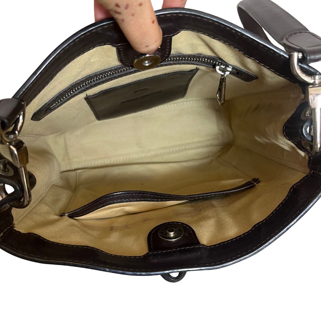 Longchamp Dark Brown Leather Crossbody Bag | Pre Loved |