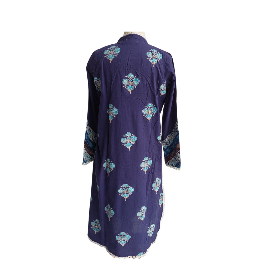 Blocked Blue Printed tassel & Lace Detail Kurta | Gently Used |