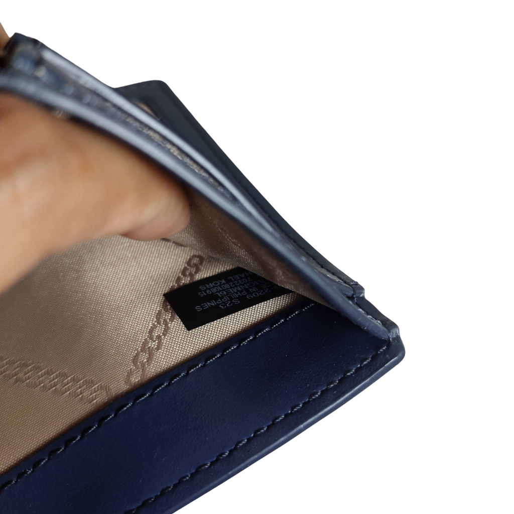 Michael Kors Navy Greenwich Tri-Fold Leather Wallet | Gently Used |