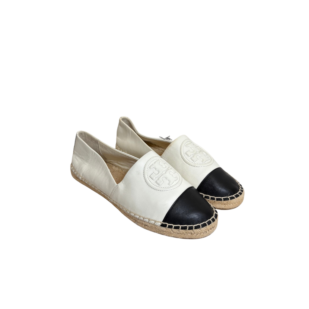 Tory Burch Off-White & Black Leather Espadrilles | Brand New |