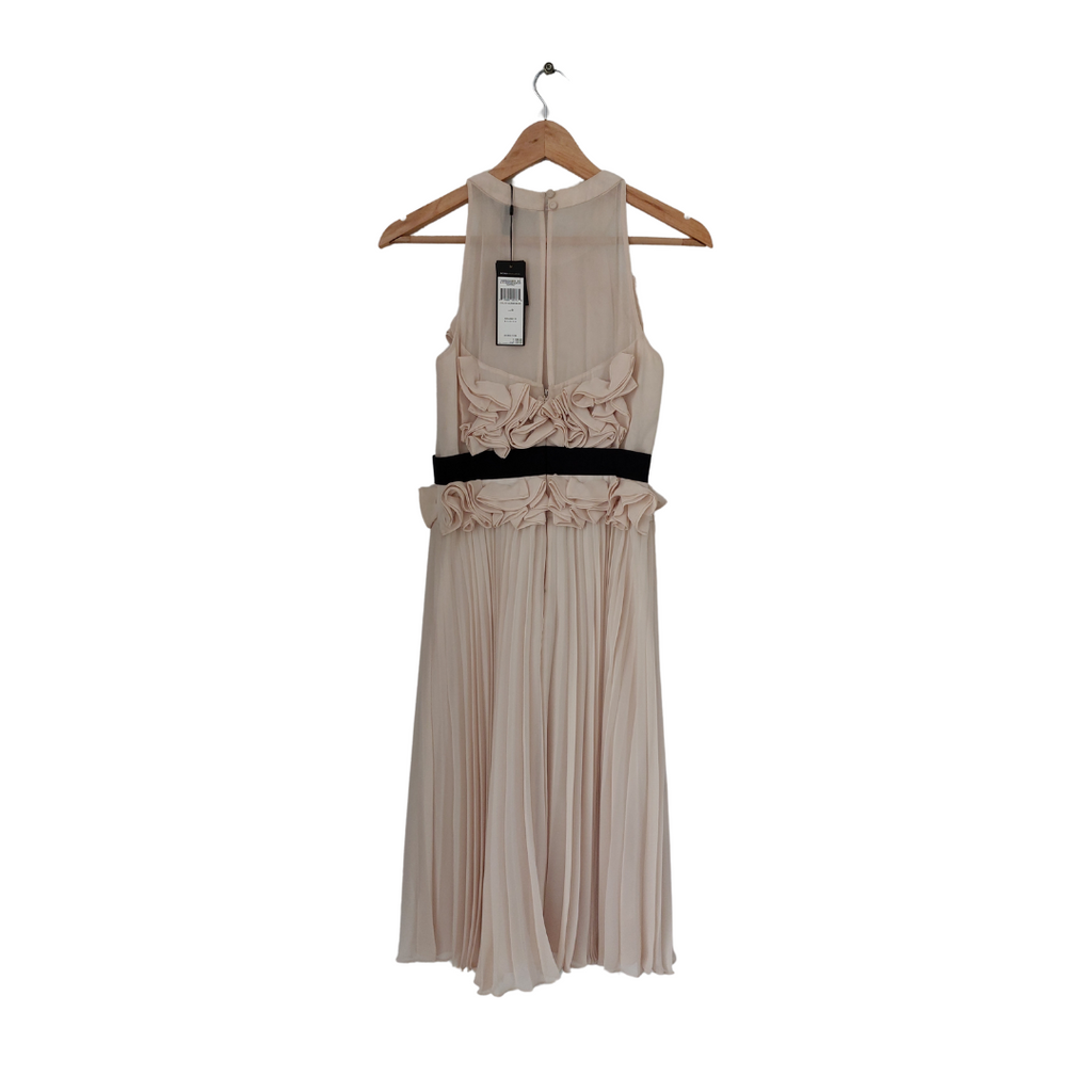 BCBGMAXAZRIA Beige Sleeveless Pleated Knee Length Dress | Brand New |