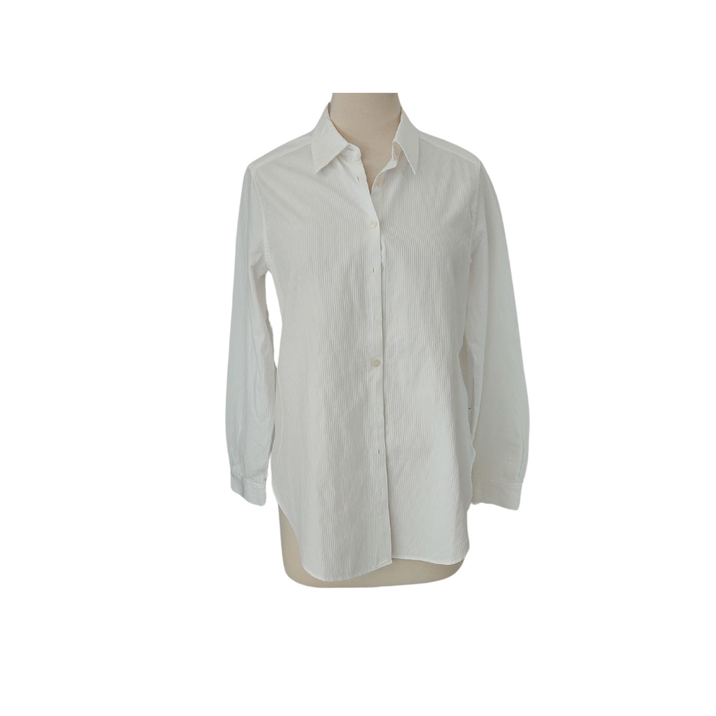 Massimo Dutti White Self-striped Collared Shirt | Gently Used |