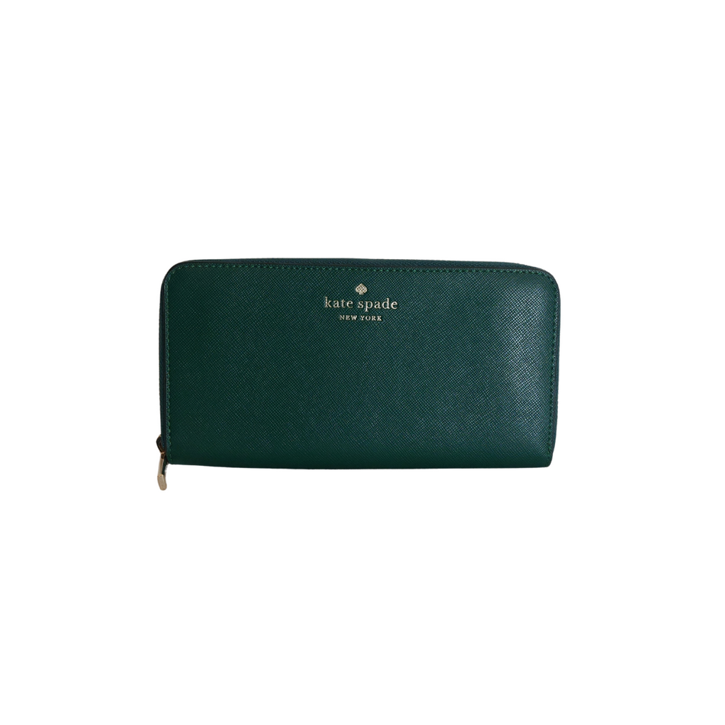 Kate Spade Emerald Green Leather Large Zip-Around Wallet | Like New |