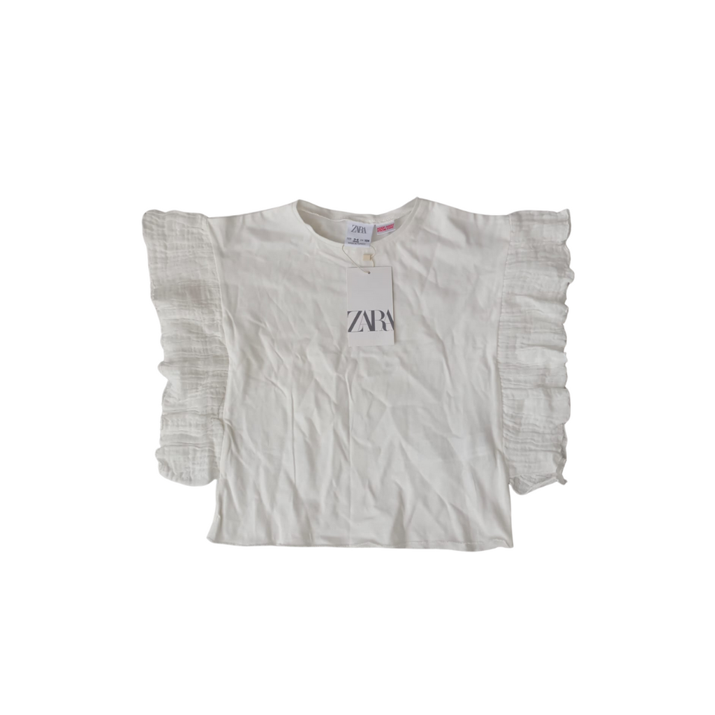 Zara White Frill Detail Top (3-4 Years) | Brand New |