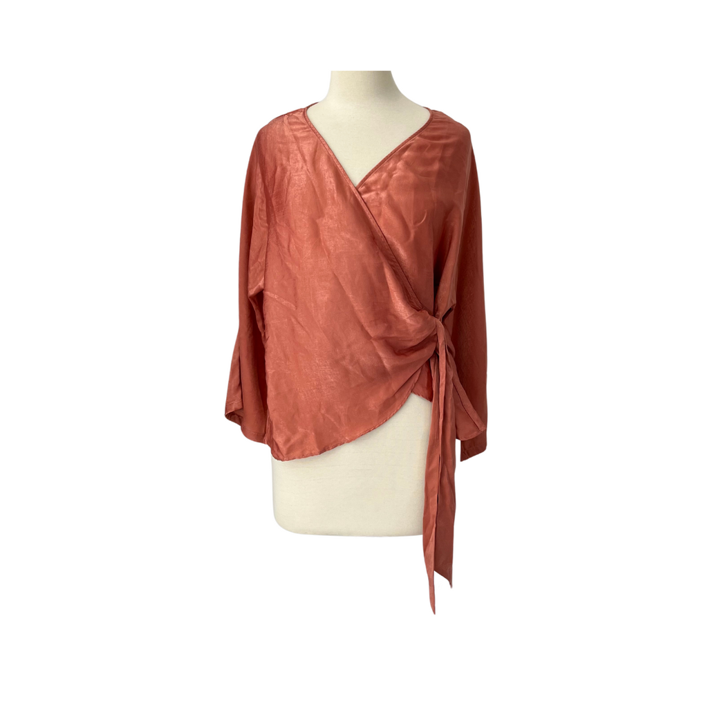 ZARA Dark Peach Satin Cross-over Blouse | Gently Used |