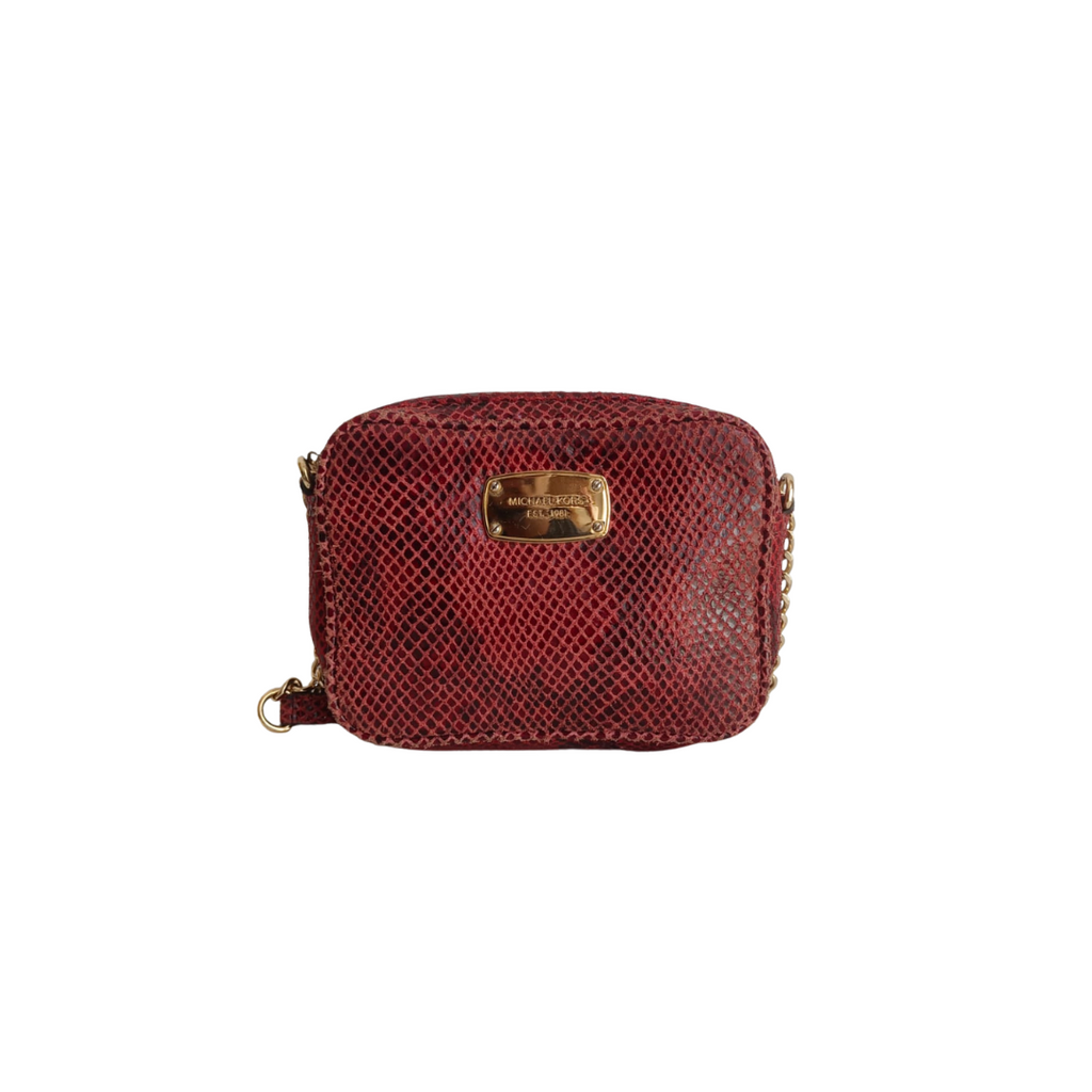 Michael Kors Red Leather Python Pattern Small Crossbody Bag | Pre Loved |