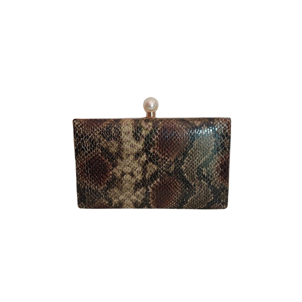H&M Brown Snakeskin Pearl Box Convertible Clutch | Like New |
